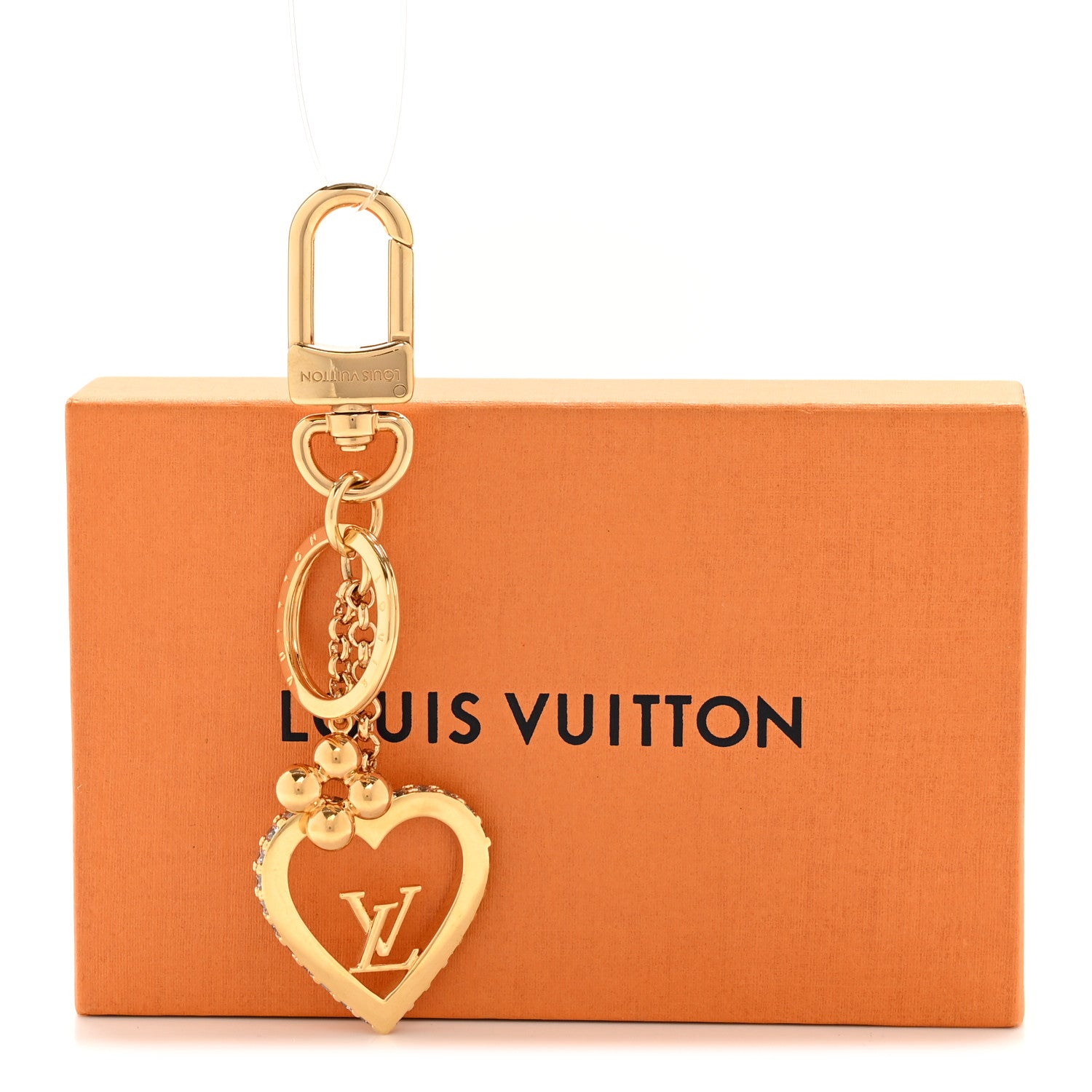 Louis Vuitton Metal Crystal My LV Love Bag Charm Key Holder Gold
