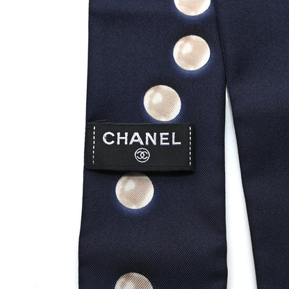 Chanel Silk Pearl CC Slim Bandeau Scarf Dark Navy 3 of 4