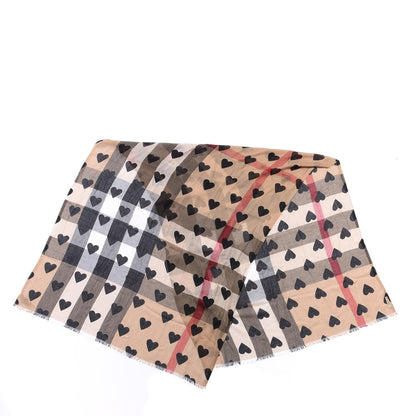 Burberry Modal Cashmere Silk Check Heart Print Lightweight Scarf 2 of 4
