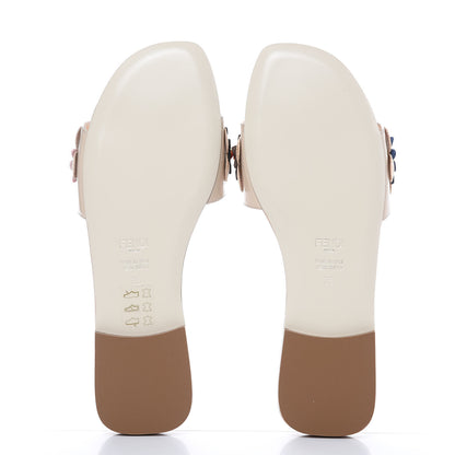 Fendi Calfskin Flowerland Flat Slide Sandals 36 Cappucino 5 of 8
