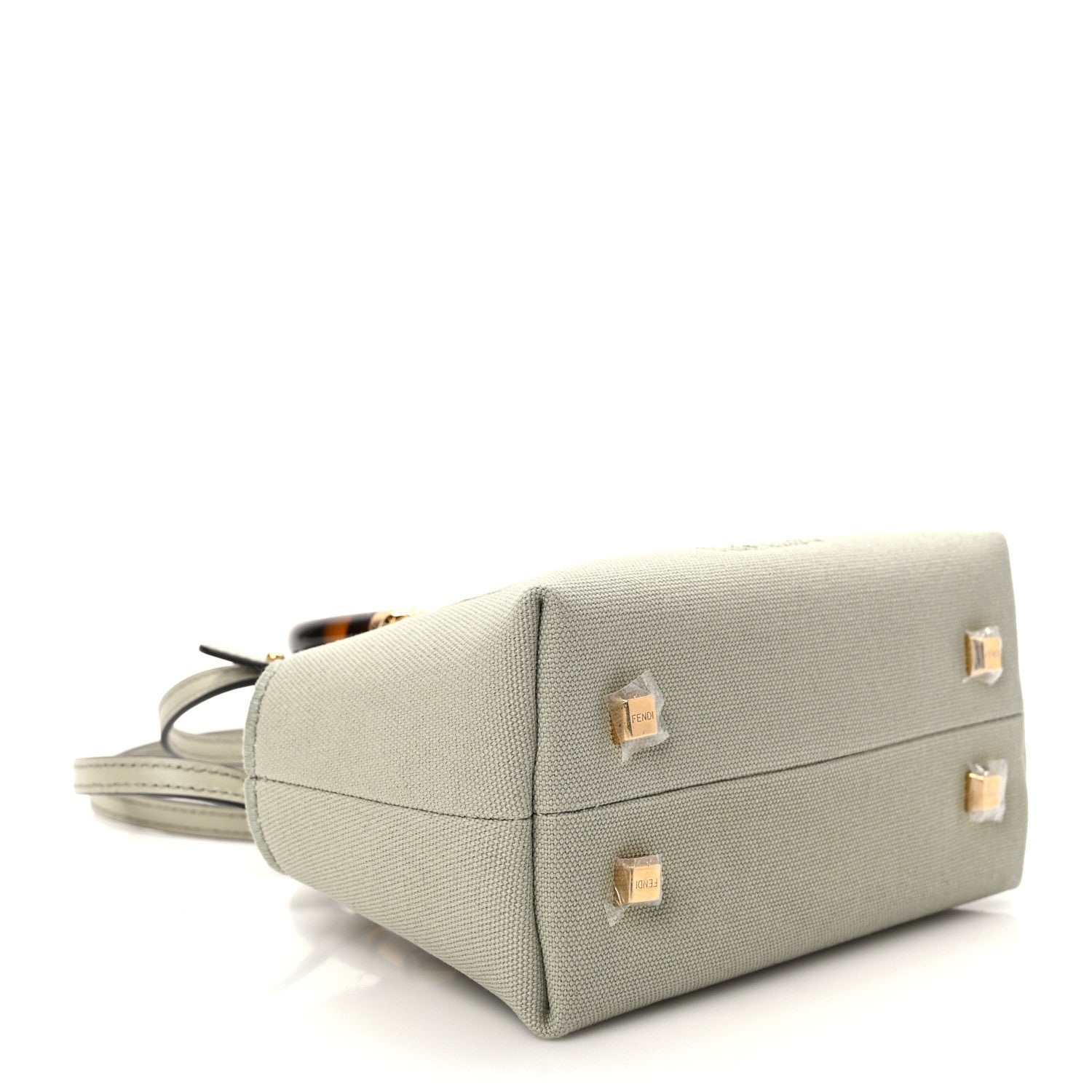 Fendi Canvas Vitello King Plexiglass Logo Embroidered Mini By The Way Top Handle Boston Bag Green Tea 4 of 10