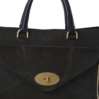 Mulberry Silky Calf Nubuck Medium Willow Tote Black Dark Green 7 of 9