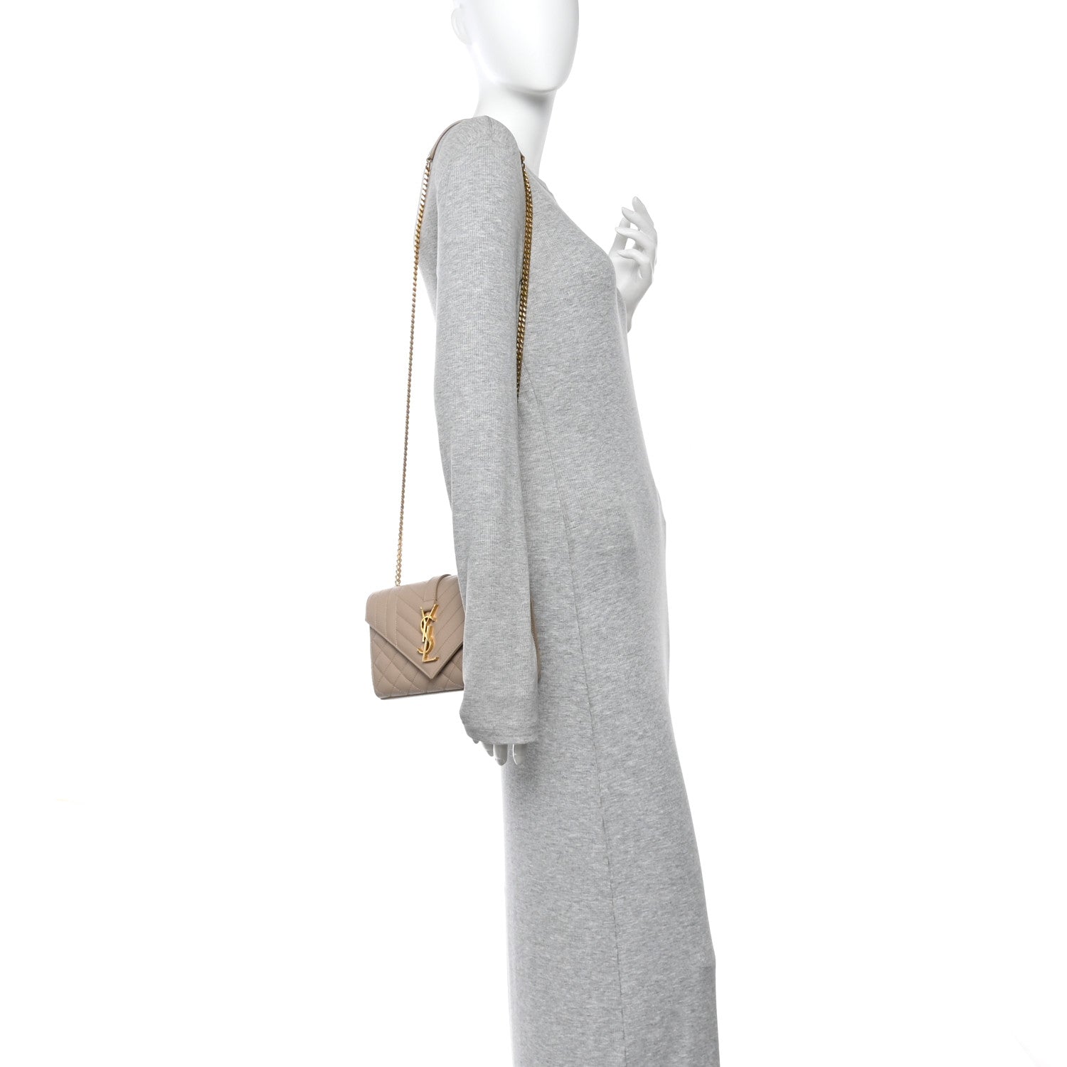 Saint Laurent Grain De Poudre Textured Mixed Matelasse Triquilt Small Monogram Satchel Dark Beige 2 of 9