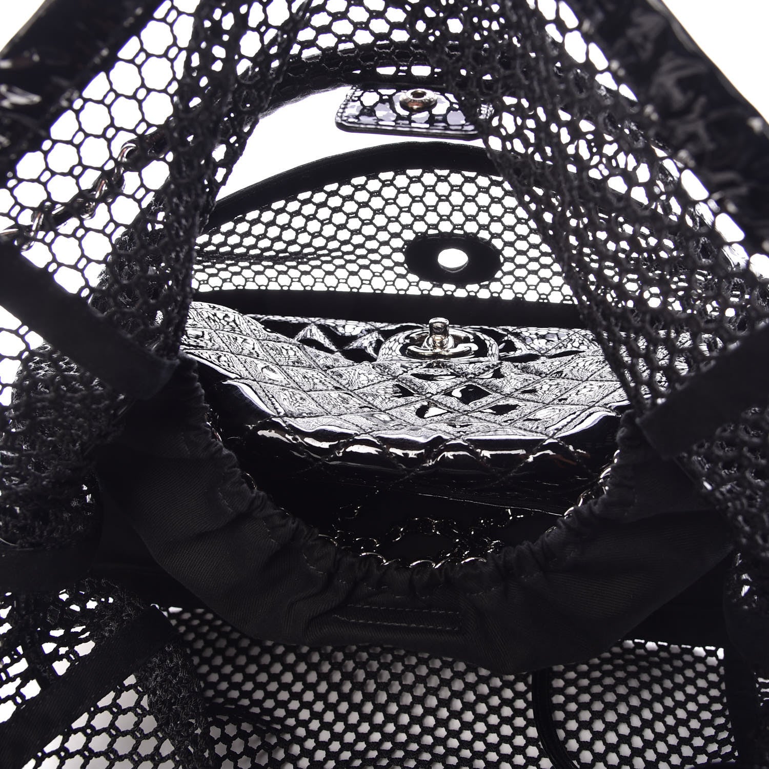 Chanel Patent Net Large La Madrague Tote Black 11 of 16