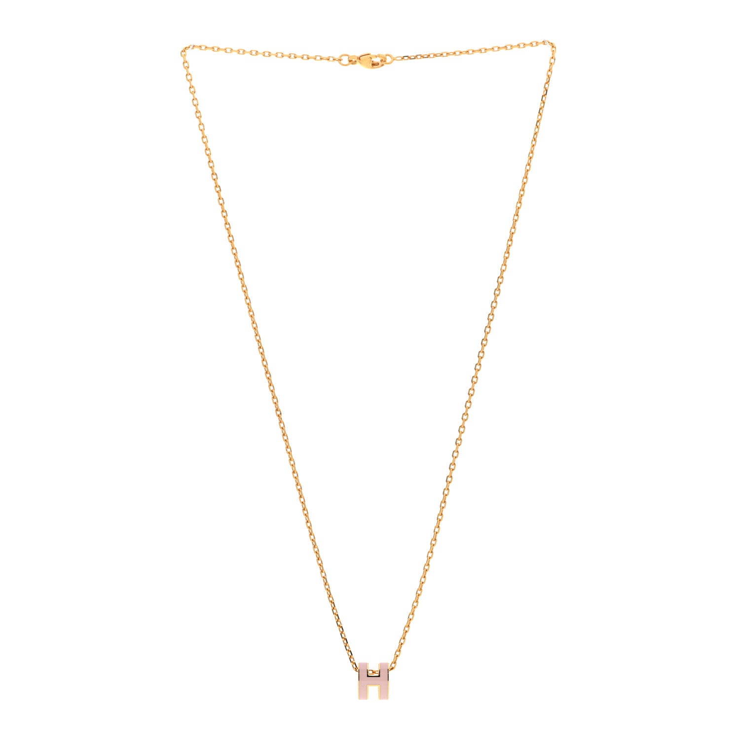 Hermes Lacquered Gold Mini Pop H Pendant Necklace Rose Dragee 3 of 6
