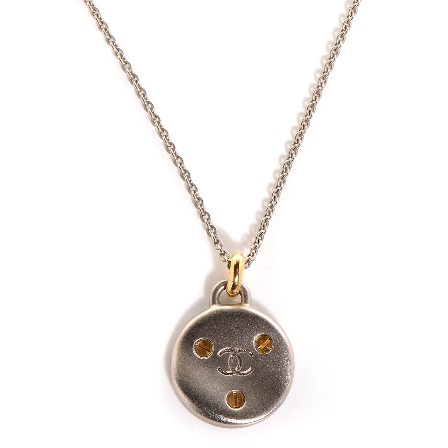Chanel CC Screw Necklace Gold Silver 1 of 4