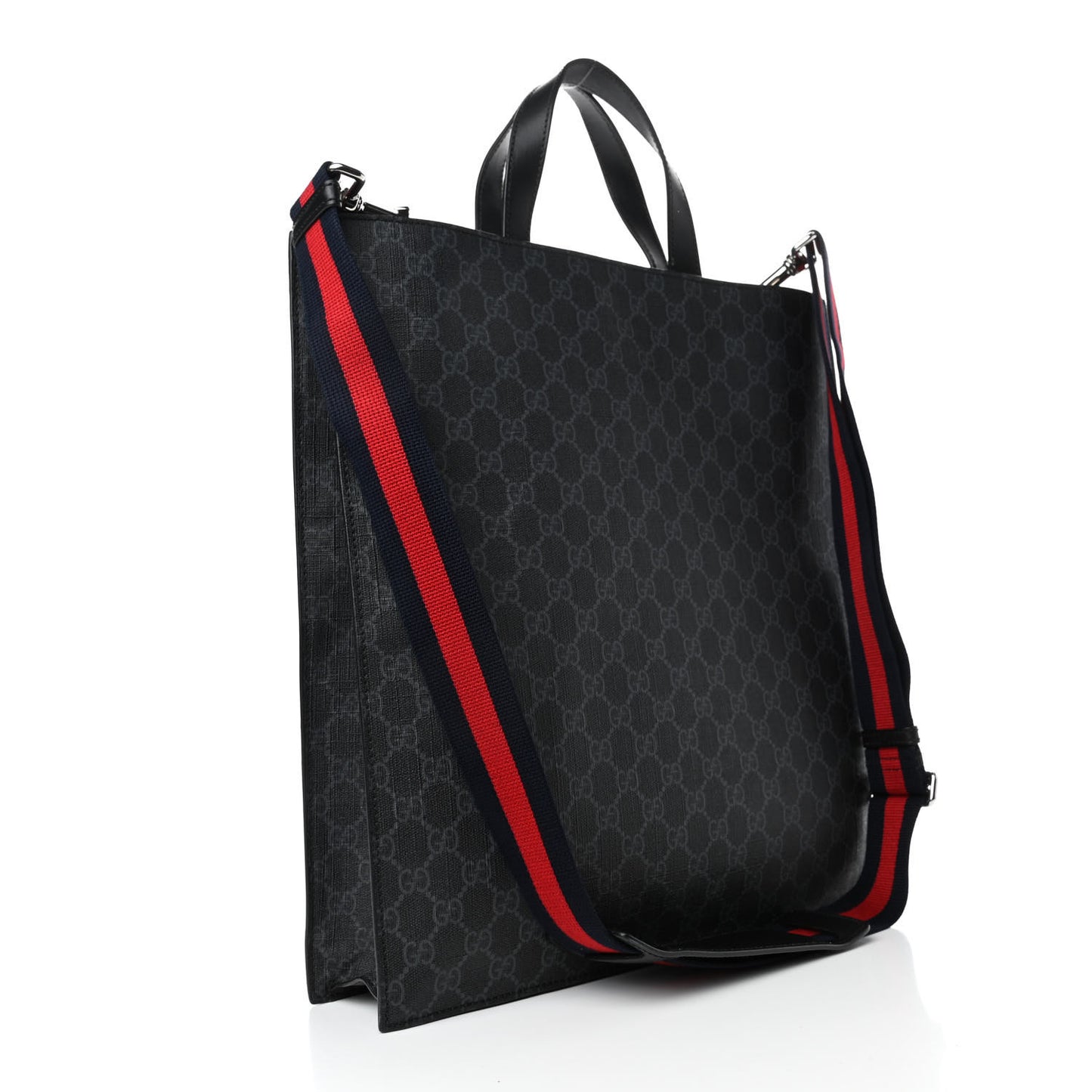 Soft GG Supreme Monogram Appia Calfskin Web Vertical Tote Black