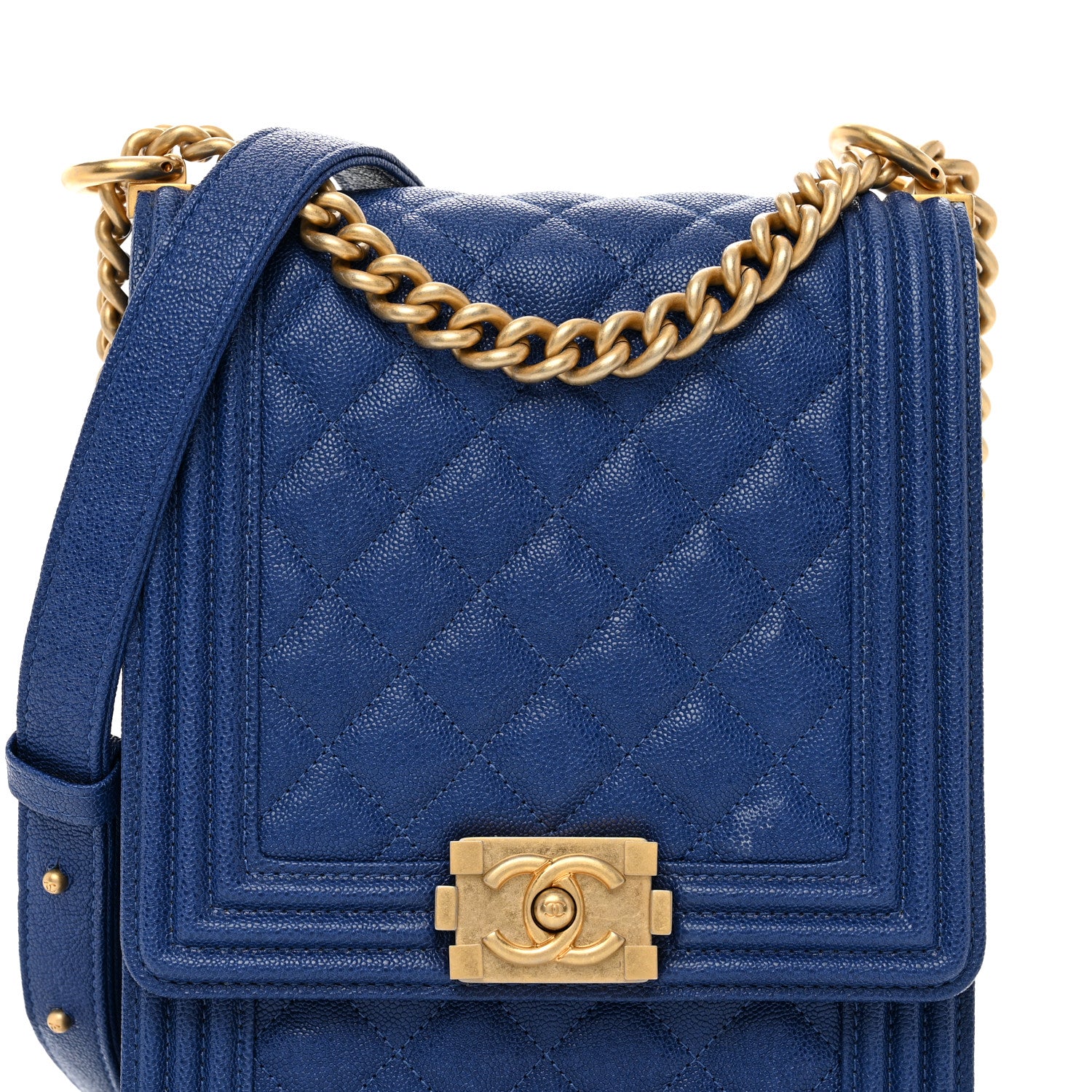 Chanel Caviar Quilted North South Boy Flap Blue 5 of 10