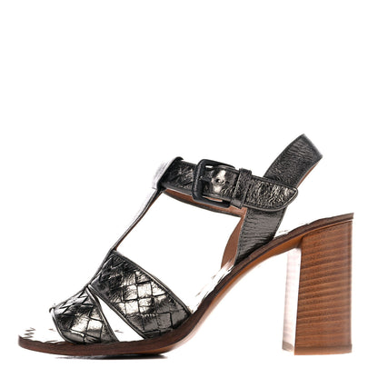 Bottega Veneta Metallic Nappa Intrecciato Block Heel Sandals 35 Cabat 1 of 12