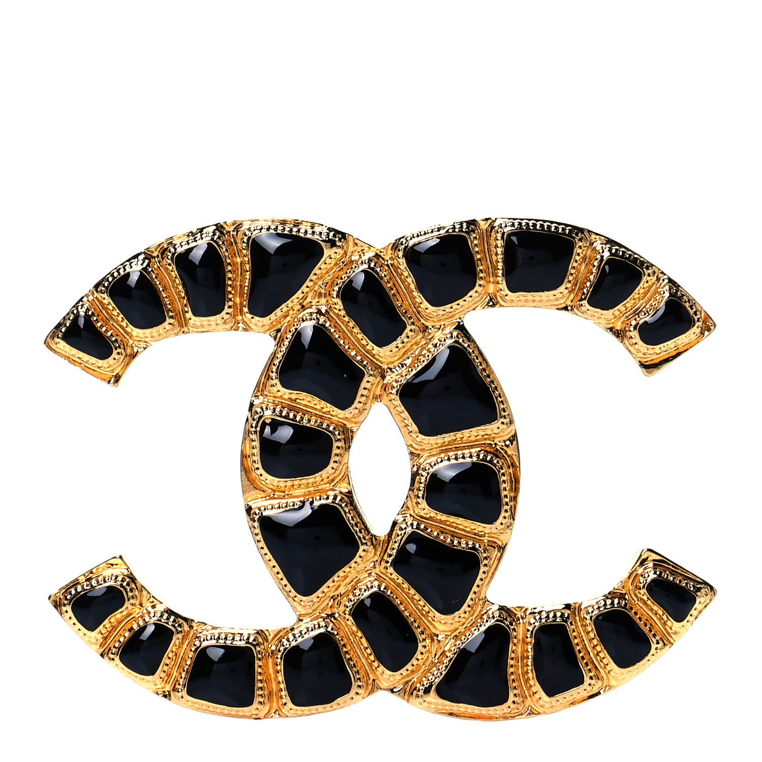 Chanel Gripoix Poured Glass Along The Nile CC Brooch Black Gold 1 of 4