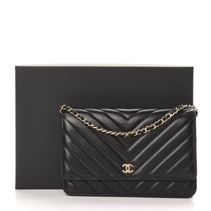 Chanel Lambskin Chevron Quilted Wallet On Chain WOC Black 13 of 13