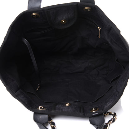 Chanel Mixed Fibers Calfskin Striped Medium Deauville Tote Black 4 of 4