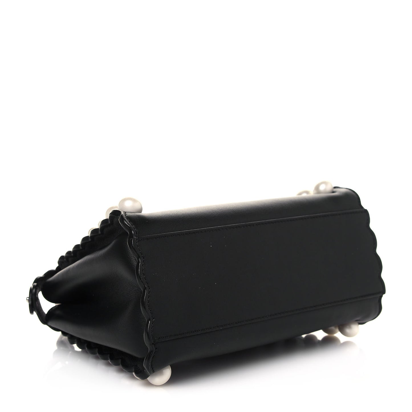 Vitello Seta Shiny Nappa Pearl Scallopped Studded Mini Peekaboo Iconic Satchel Black