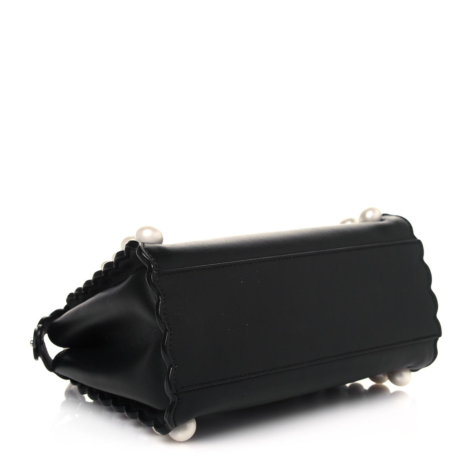 Fendi Vitello Seta Shiny Nappa Pearl Scallopped Studded Mini Peekaboo Iconic Satchel Black 3 of 13