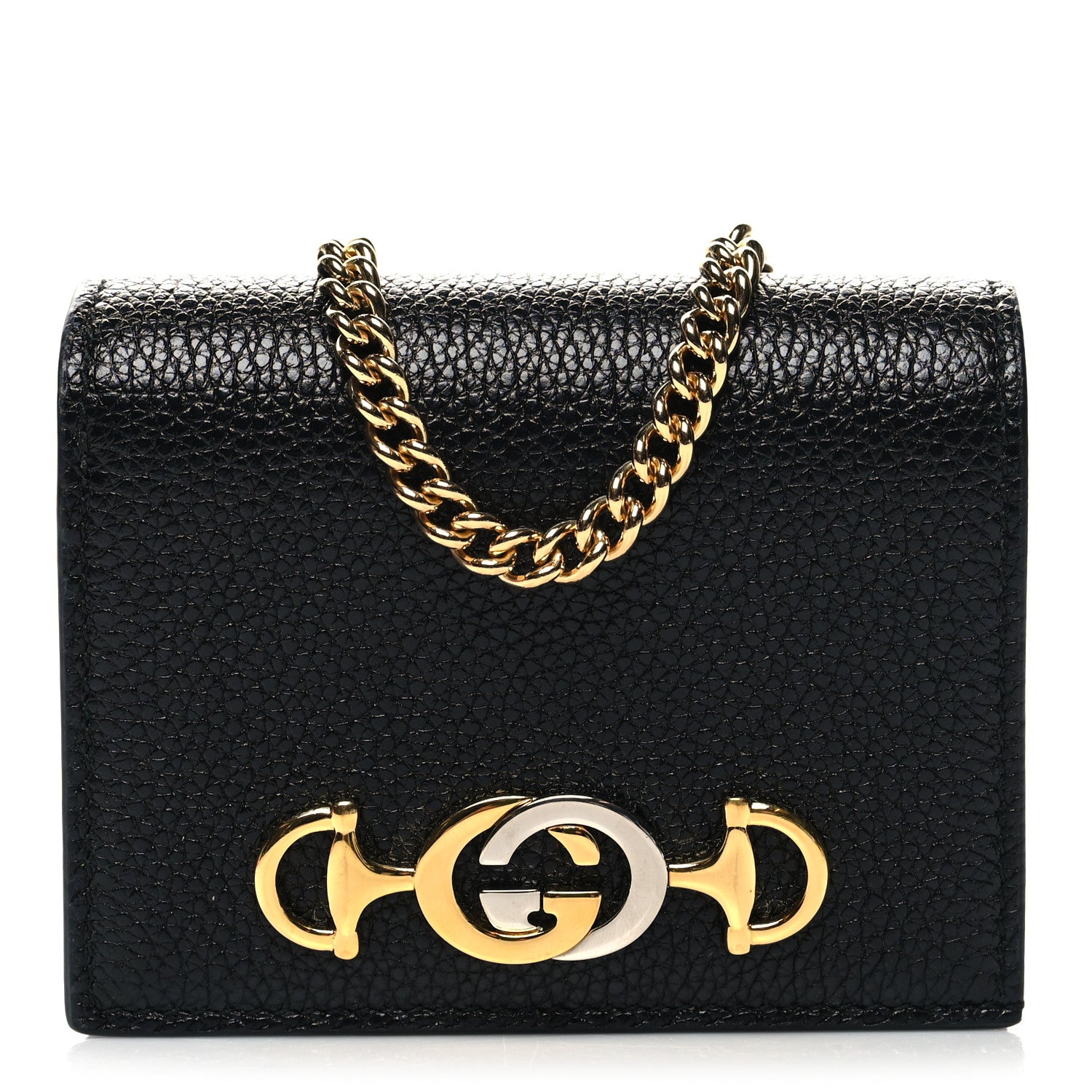 Gucci Grainy Calfskin Zumi Chain Card Case Wallet Black 1 of 10
