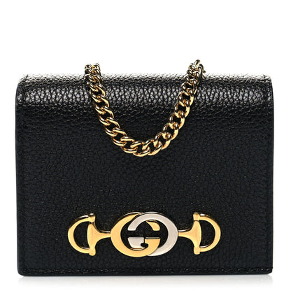 Gucci Grainy Calfskin Zumi Chain Card Case Wallet Black 1 of 10