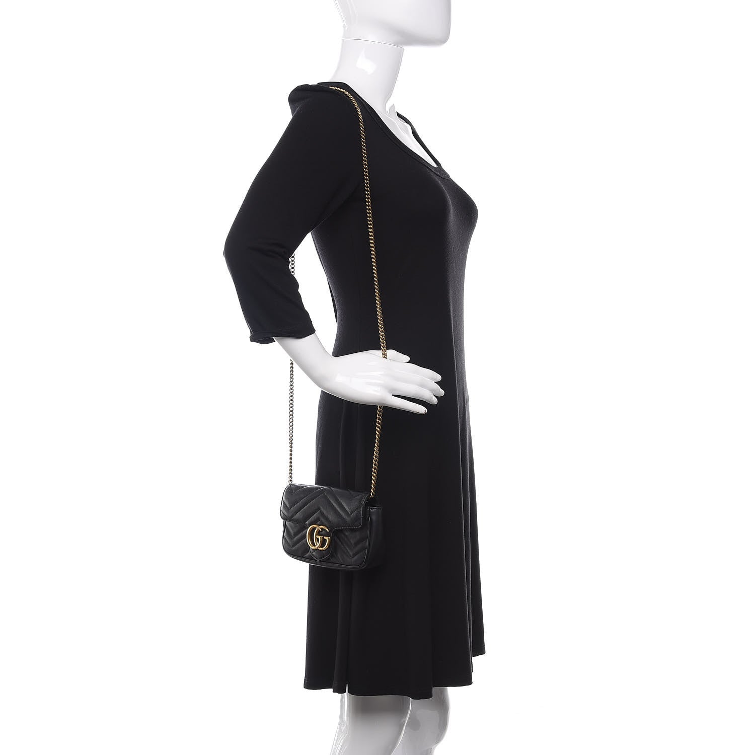 Gucci Calfskin Matelasse Super Mini GG Marmont Shoulder Bag Black 2 of 11