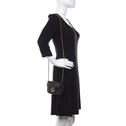Gucci Calfskin Matelasse Super Mini GG Marmont Shoulder Bag Black 2 of 11