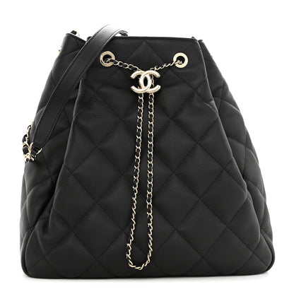 Chanel Lambskin Quilted Chain Drawstring Bag Black 1 of 10