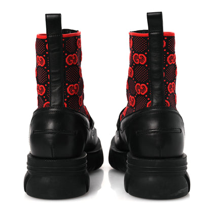 Gucci Quebec Calfskin Technical Jersey Knit GG Monogram Mens Horsebit Ankle Boots 11.5 Black Light Hibiscus Red 6 of 12