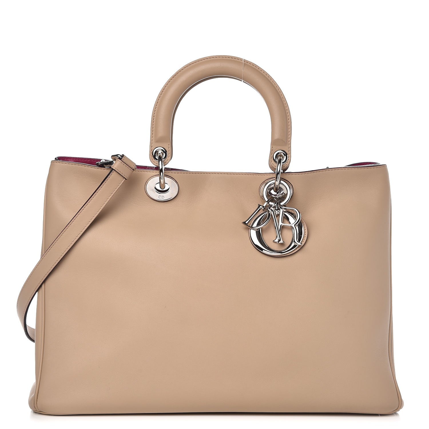 Christian Dior Smooth Calfskin Large Diorissimo Tote Beige Fuchsia 1 of 16