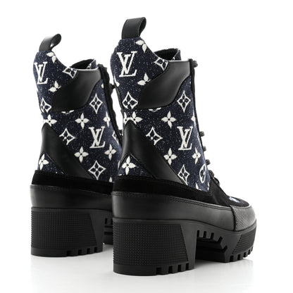 Louis Vuitton Denim Calfskin Metropolis Flat Ranger Boot 37 Navy Blue 4 of 9