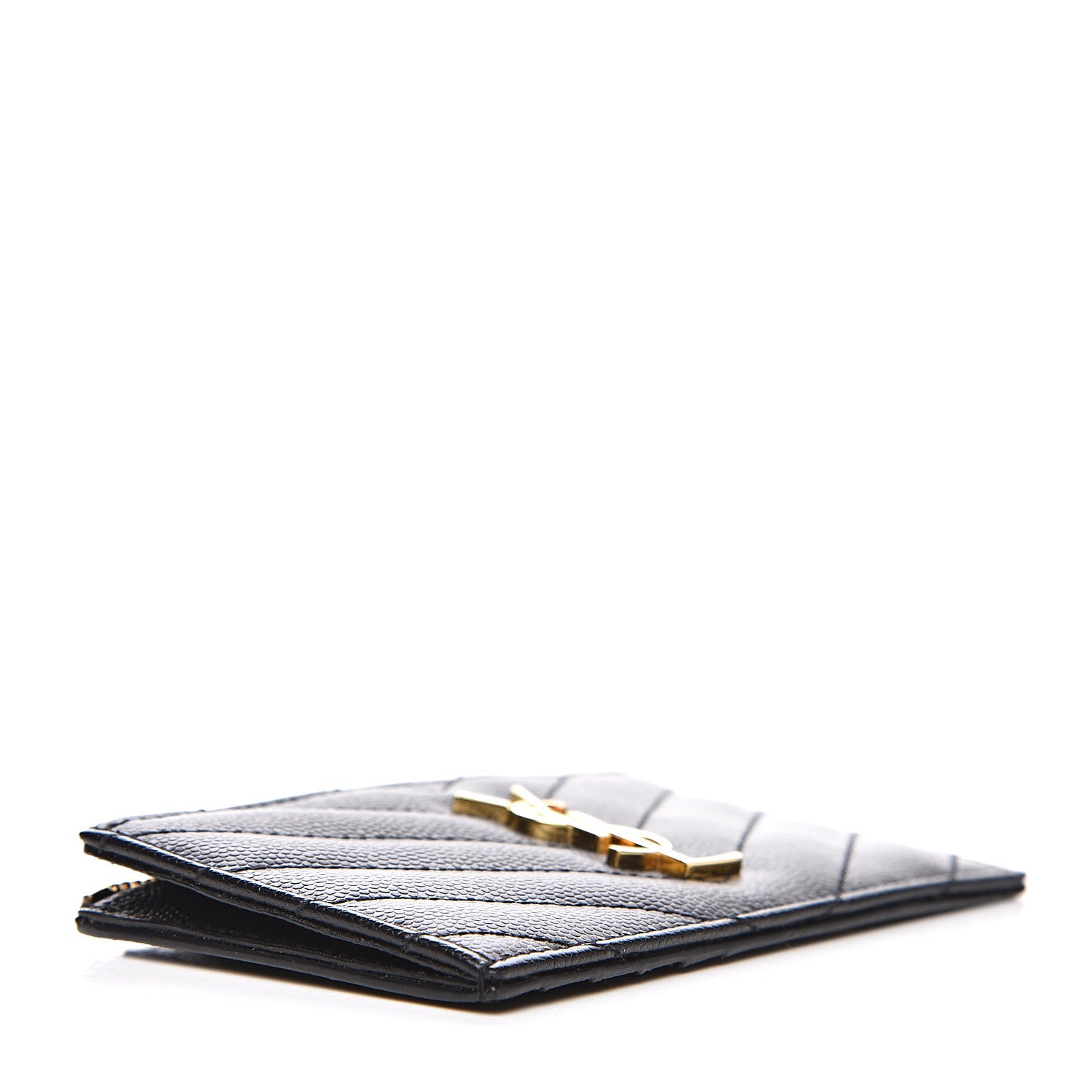 Saint Laurent Grain De Poudre Matelasse Chevron Monogram Fragments Zippered Card Case Black 4 of 9