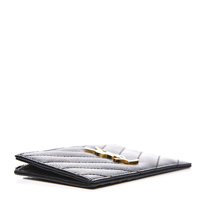 Saint Laurent Grain De Poudre Matelasse Chevron Monogram Fragments Zippered Card Case Black 4 of 9