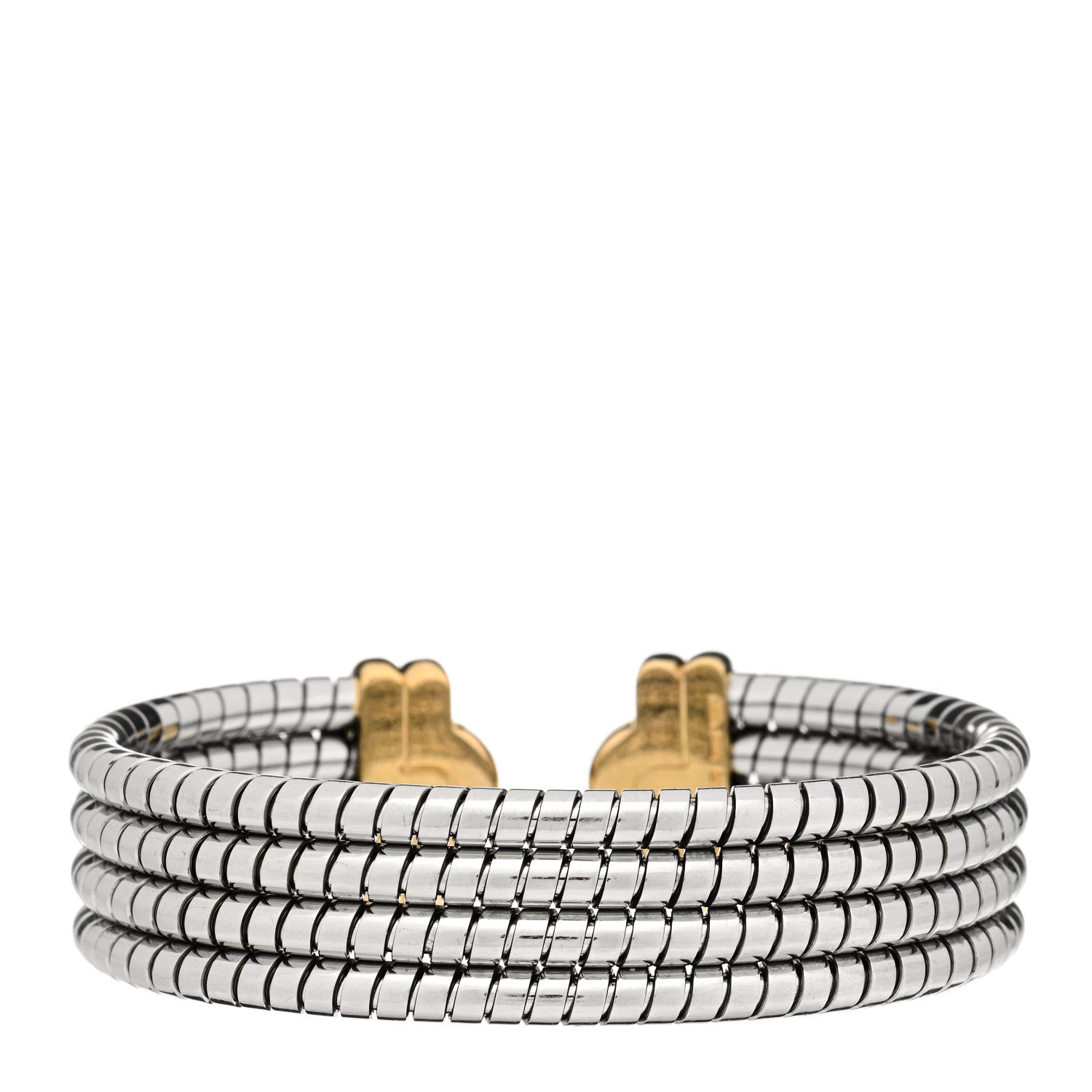 Bulgari 18K Yellow Gold Stainless Steel Parentesi Tubogas Cuff Bracelet 2 of 3