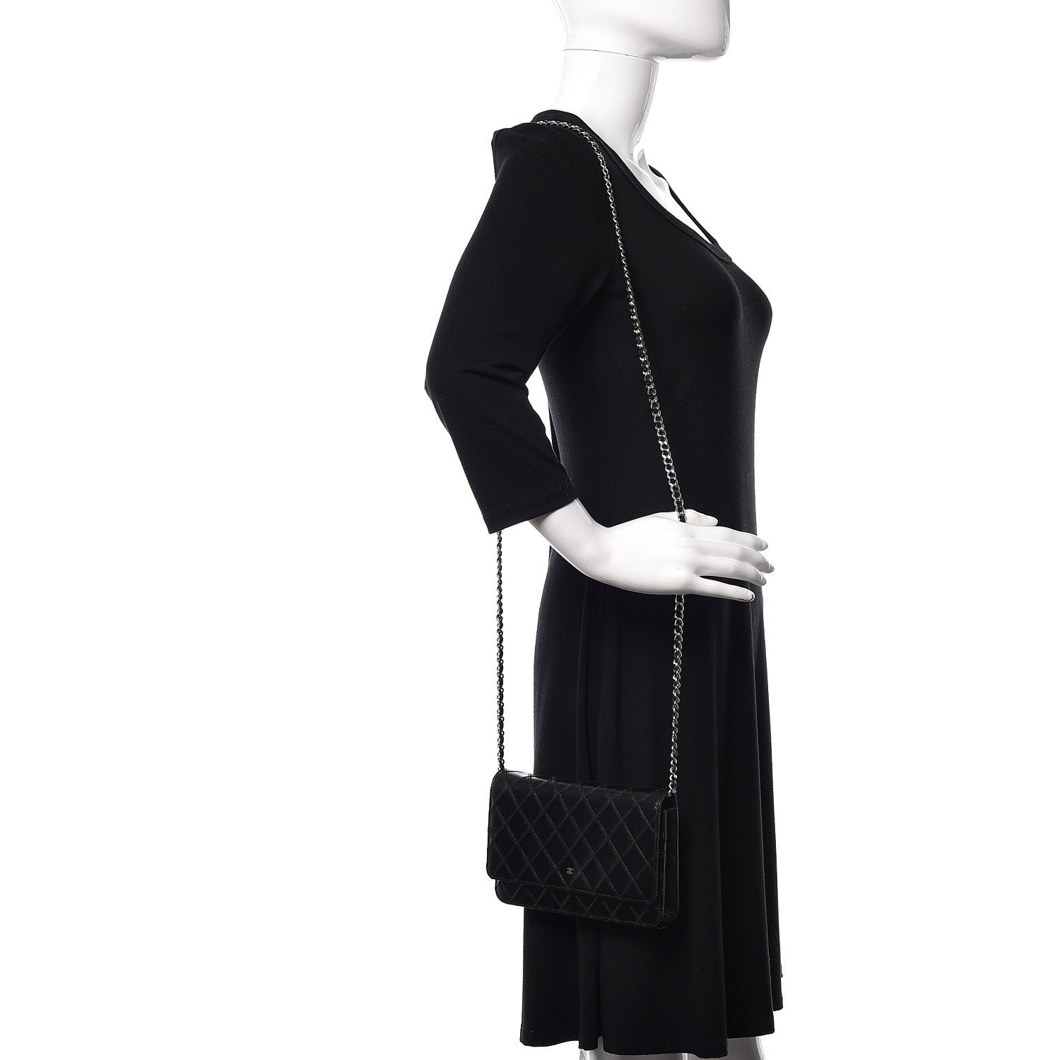 Chanel Lambskin Diamond Stitched Wallet On Chain WOC Black 2 of 13
