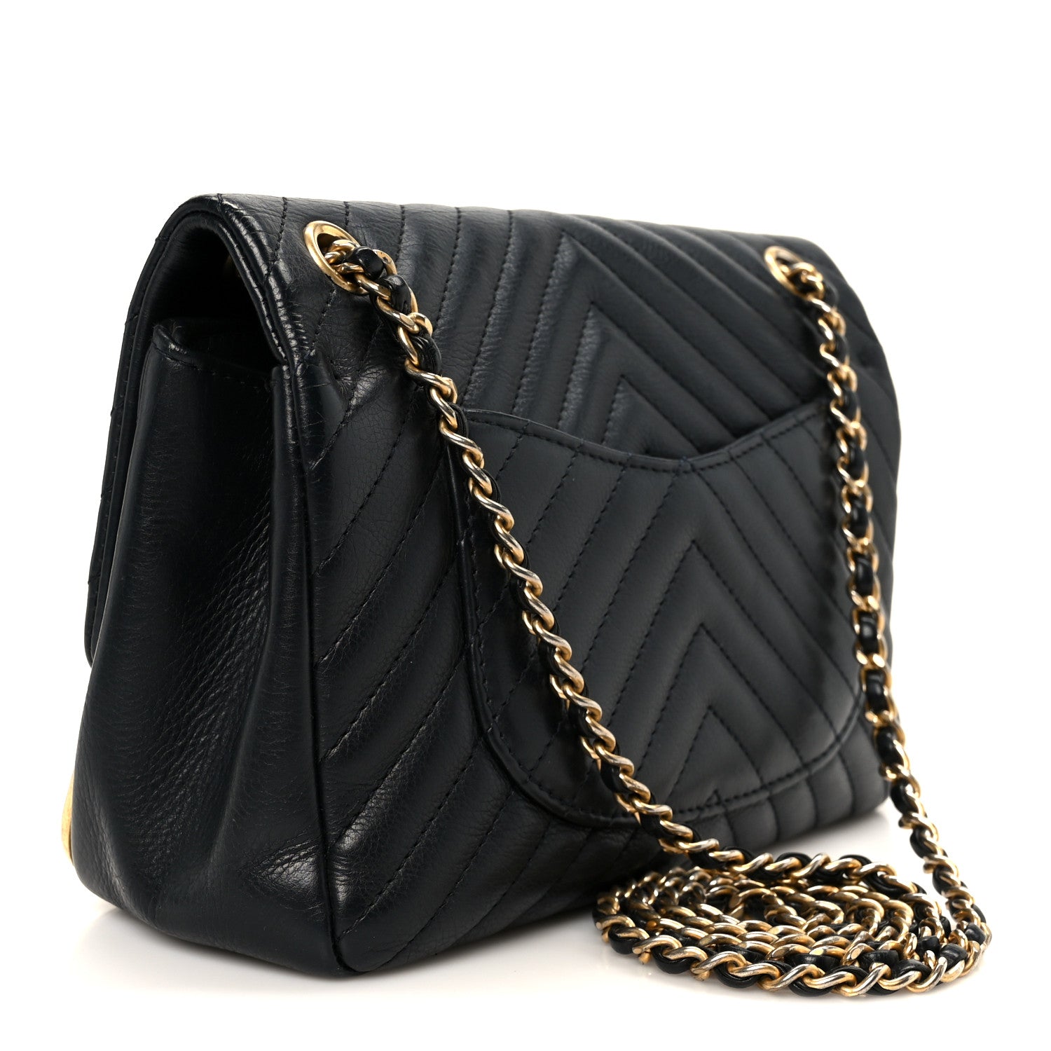Chanel Calfskin Chevron Quilted Mini Rock The Corner Flap Black 3 of 11
