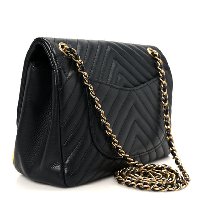 Chanel Calfskin Chevron Quilted Mini Rock The Corner Flap Black 3 of 11