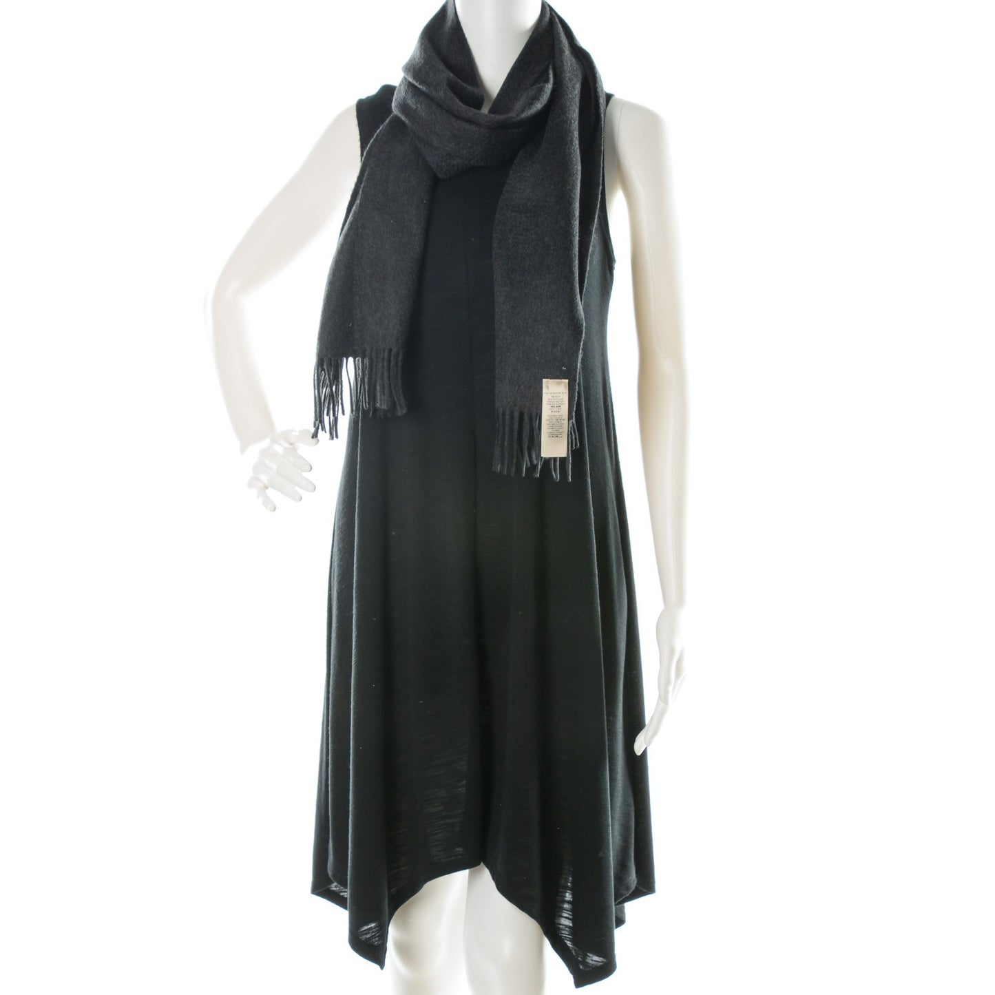 Cashmere Embroidered Fringe Scarf Charcoal