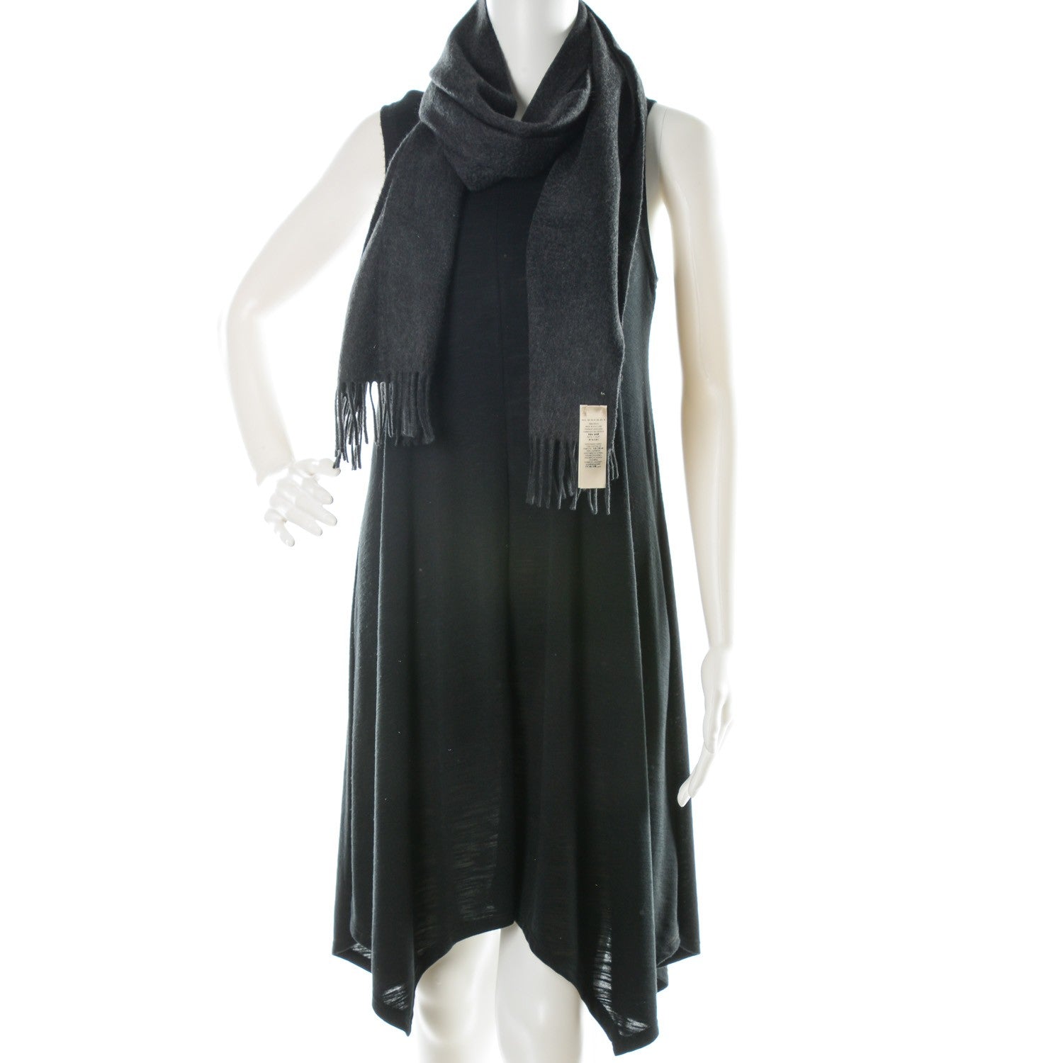 Burberry Cashmere Embroidered Fringe Scarf Charcoal 2 of 6