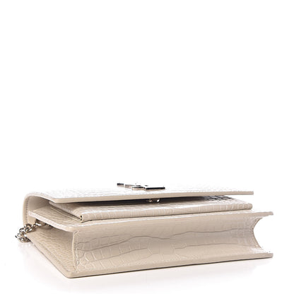 Saint Laurent Calfskin Crocodile Embossed Monogram Sunset Chain Wallet Blanc Vintage 4 of 9