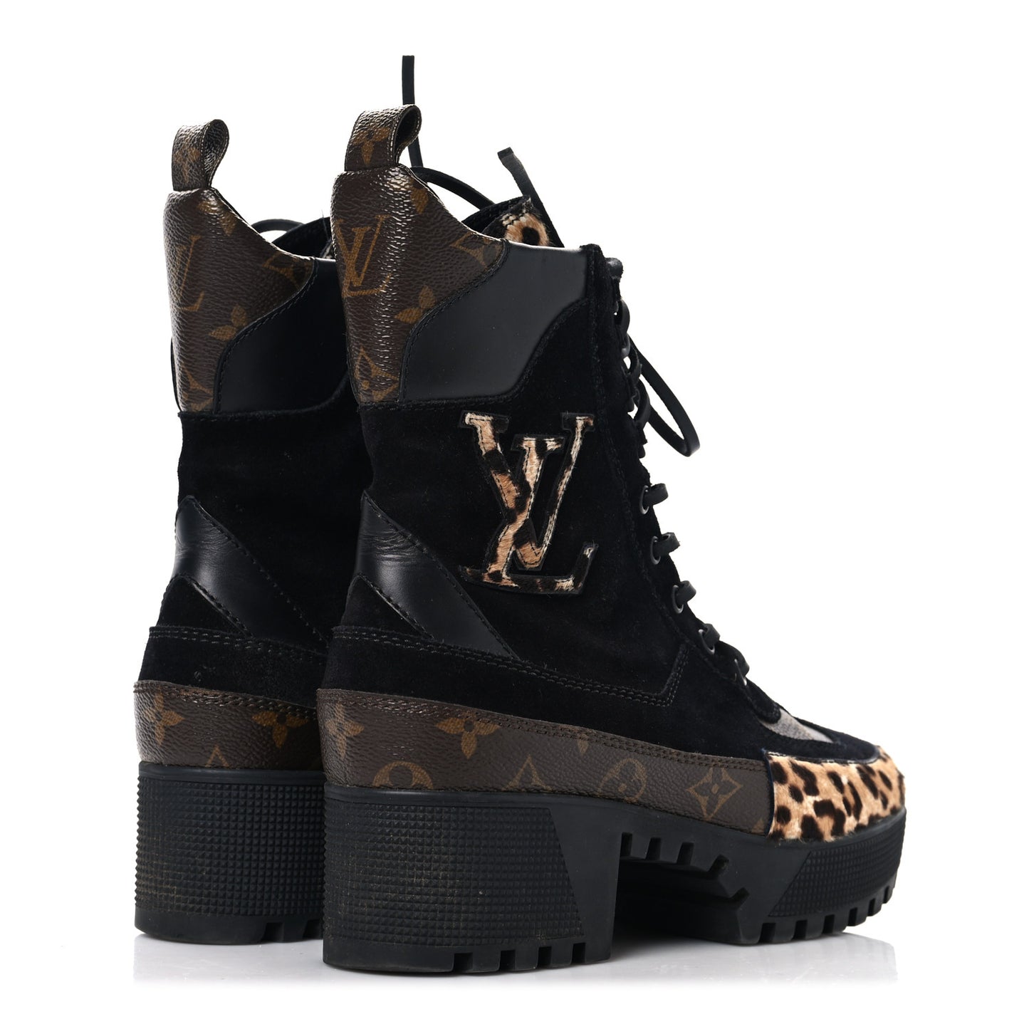 Suede Calfskin Monogram Calf Hair Laureate Platform Desert Boots 37.5 Black