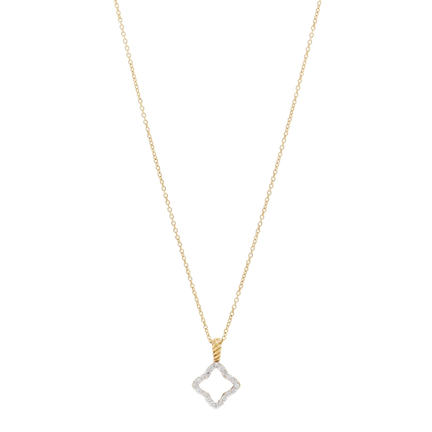 18K Yellow Gold Diamond Cable Collectibles Quatrefoil Pendant Necklace