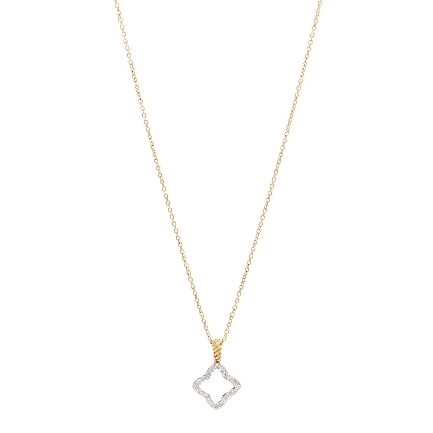 David Yurman 18K Yellow Gold Diamond Cable Collectibles Quatrefoil Pendant Necklace 1 of 5