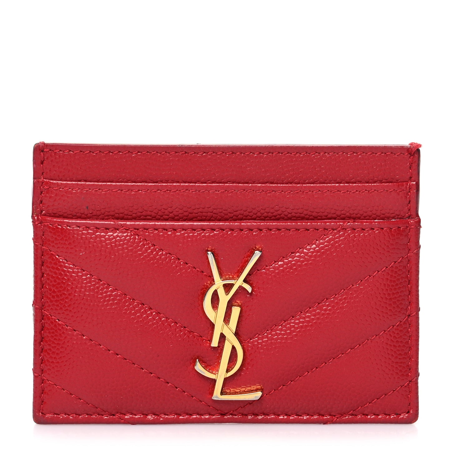 Grain De Poudre Matelasse Chevron Monogram Credit Card Case Rouge Eros