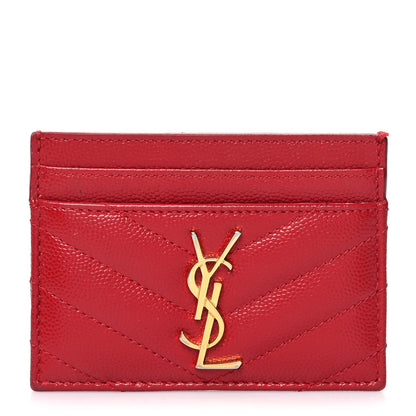 Saint Laurent Grain De Poudre Matelasse Chevron Monogram Credit Card Case Rouge Eros 1 of 15