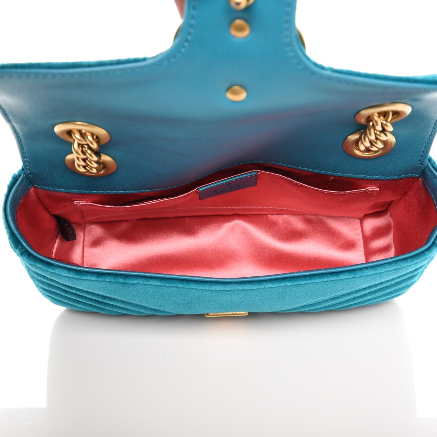 Velvet Matelasse Mini GG Marmont Shoulder Bag Pavone Cyan