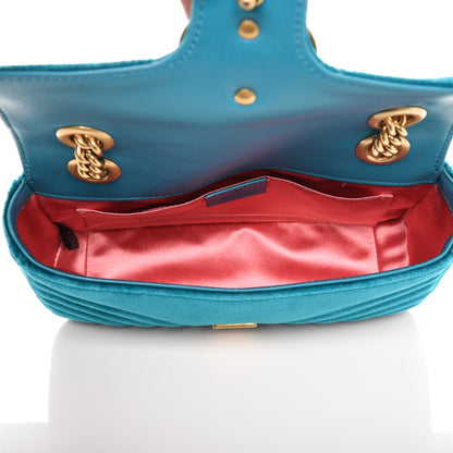 Gucci Velvet Matelasse Mini GG Marmont Shoulder Bag Pavone Cyan 5 of 7