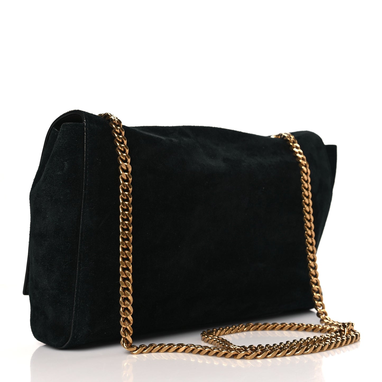 Smooth Calfskin Suede Medium Reversible Monogram Kate Satchel Black