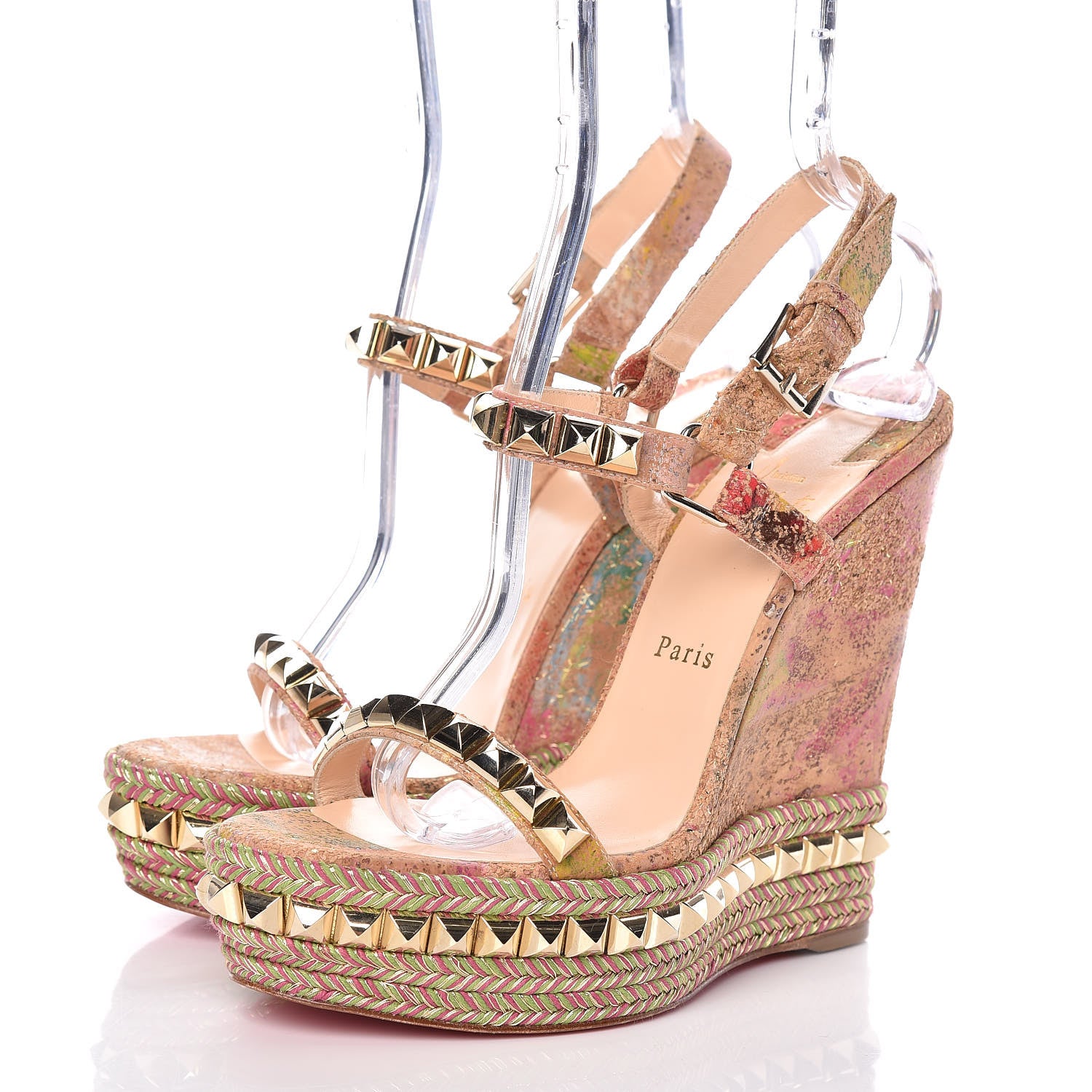 Christian Louboutin Cork Bloom Print Cataclou 140 Wedge Sandals 39 Multicolor Light Gold 3 of 8