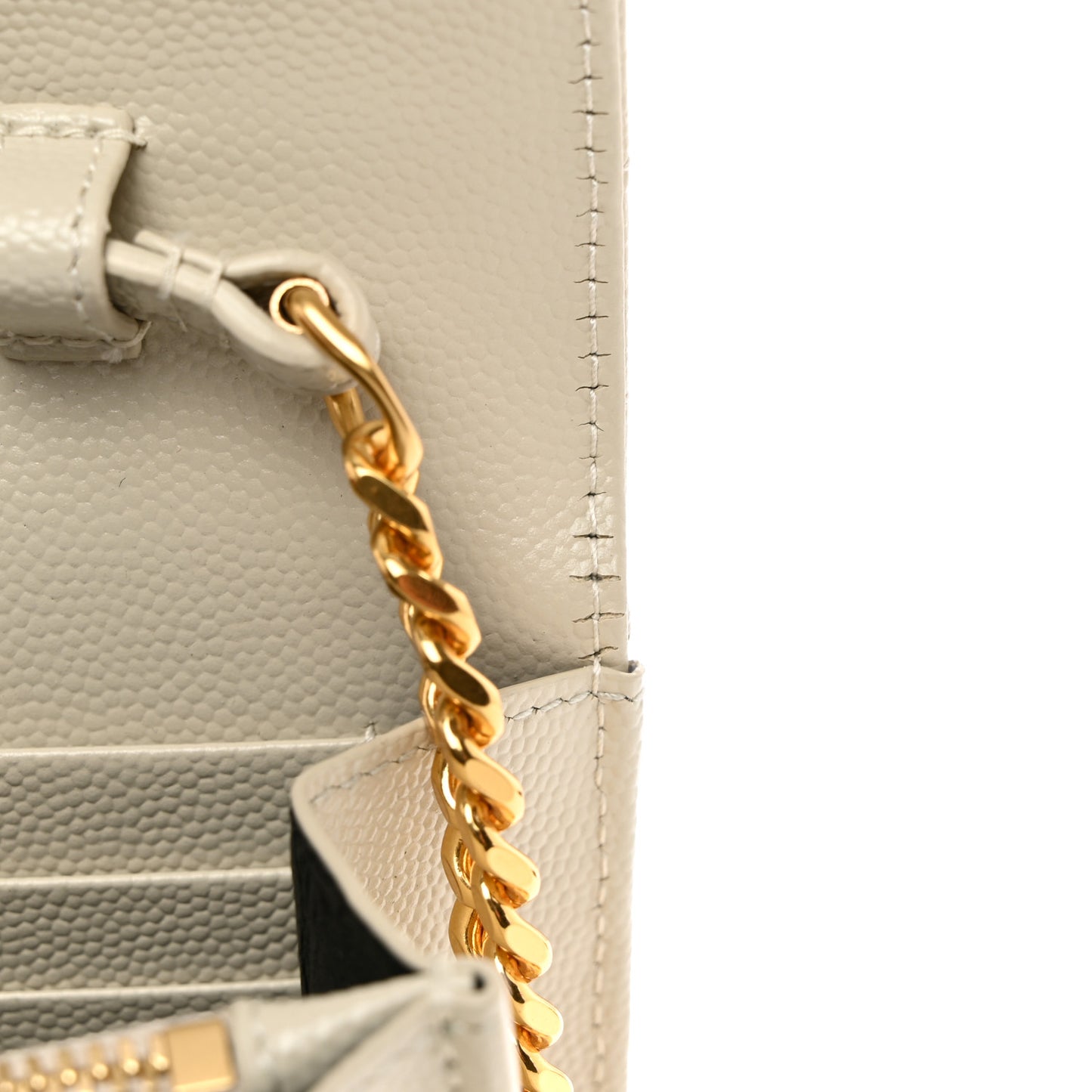 Grain De Poudre Matelasse Chevron Monogram Chain Wallet Crema Soft