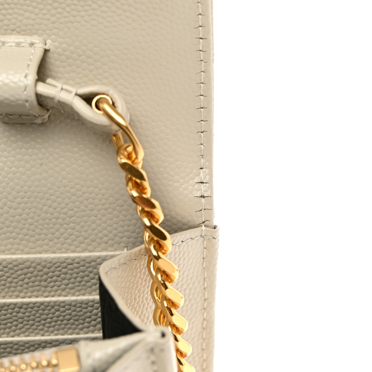 Saint Laurent Grain De Poudre Matelasse Chevron Monogram Chain Wallet Crema Soft 10 of 10