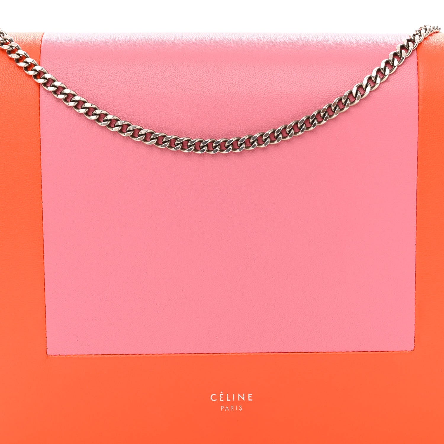 Celine Smooth Lambskin Frame Evening Chain Clutch Steel Orange Flamingo 7 of 9