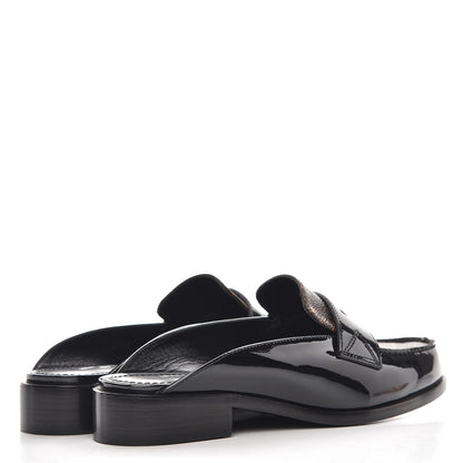 Louis Vuitton Monogram Patent Academy Open Back Loafers 37.5 Black 4 of 8