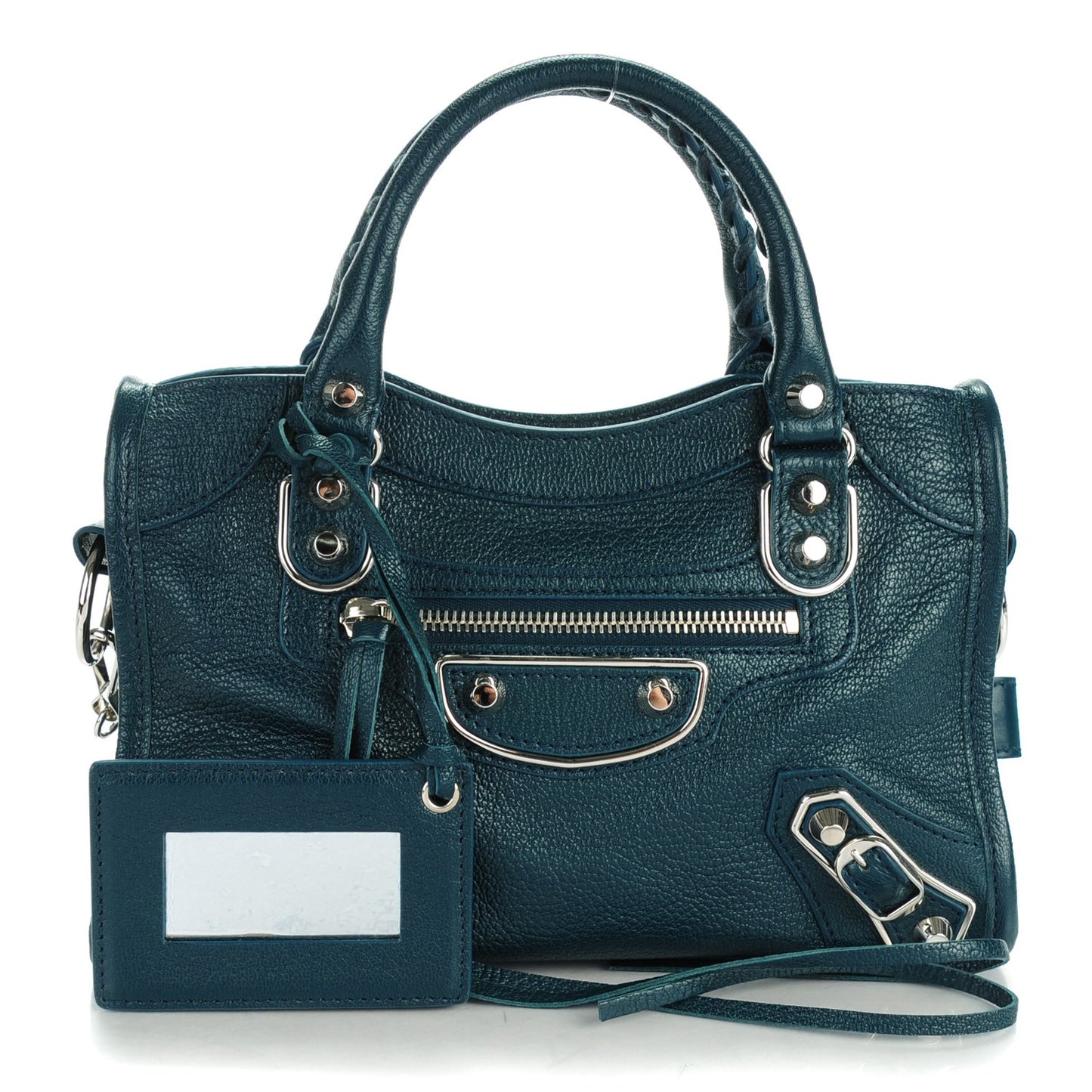 Chevre Silver Metallic Edge Hardware Mini City Bleu Paon