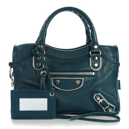 Balenciaga Chevre Silver Metallic Edge Hardware Mini City Bleu Paon 1 of 8
